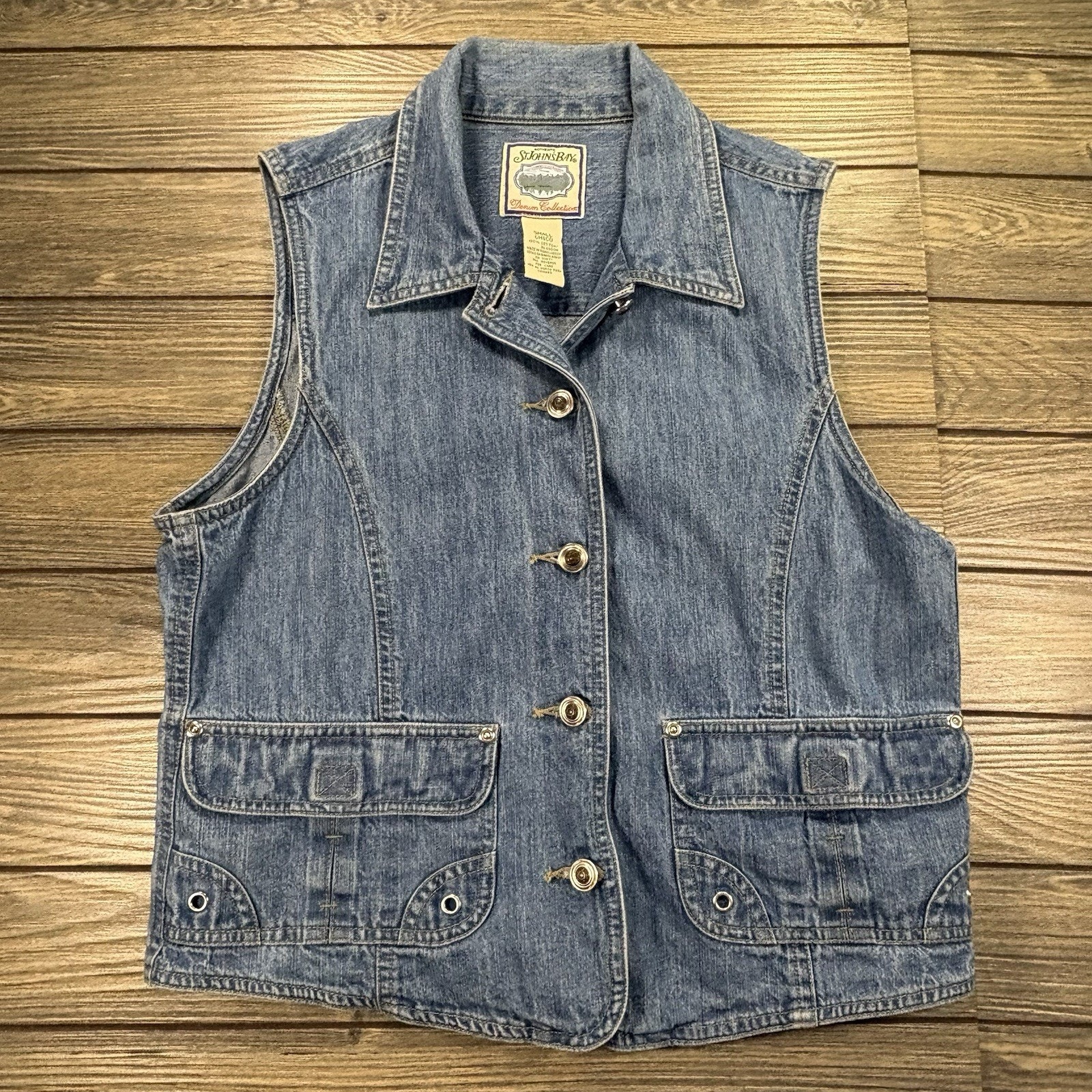 St John’s Bay Denim Collection Small Blue Denim Button Up Vest Vintage 90’s